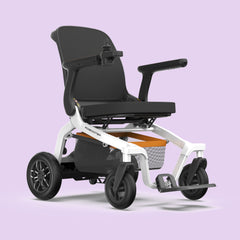 Robooter E30 folding powerchair in black with silver trim, fully assembled and ready to use