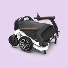 Robooter E30 powerchair folded, showing slim and portable shape for car boot or travel
