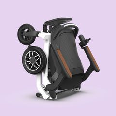 Robooter E30 powerchair folded, showing slim and portable shape for car boot or travel